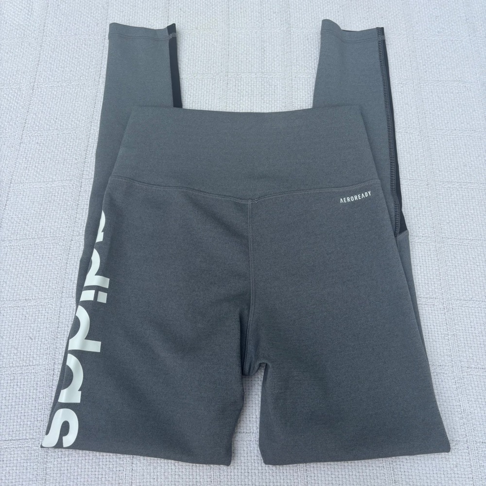 Women's Small ADIDAS AeroReady Gray Black Logo High Rise Workout Running Legging - Picture 5 of 6